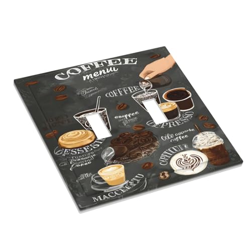 Decorative Light Switch Cover Plate Retro Coffee Cup Bean 2 Gang Wall Plate Oversized Double Toggle Two Switch Wall Cover Plate Dual Device Faceplate for Coffee Bar Decor