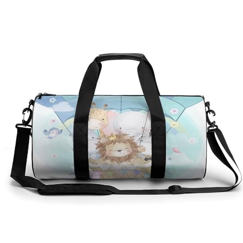 Sac de sport l&eacute;ger motif girafe et lion, le duffel bag compact 45cm