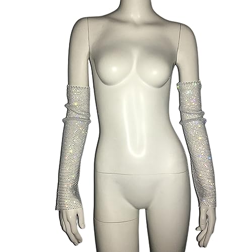 Ywmsfl Rhinestones Gloves For Women Party Fingerless Oversleeve Cover Arm Warmers Lady Evening Party Sleeves Dance Gloves Fashionable Sleeve Fashion Accessory