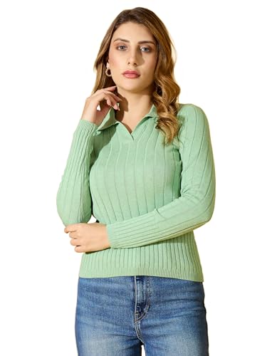 Image of 98 Degree North Women Ribbed Collar Neck Pullover-G1154-BROWN