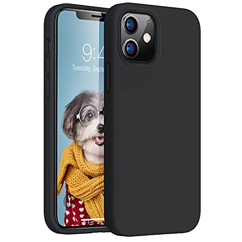 TORRAS [Love Series] iPhone 12 Mini Case, Liquid Silicone Soft Protective Case Shockproof Anti-Fingerprint Slim Cute Case with Microfiber Lining 5.4 inch, Black