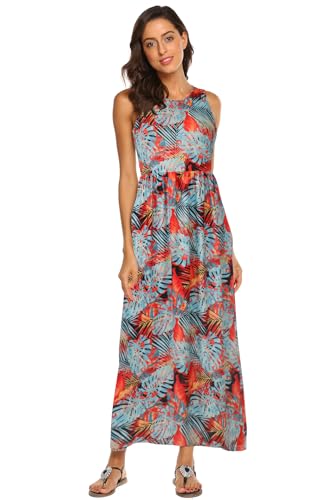 Image of Hount Women's Summer Sleeveless Striped Flowy Casual Long Maxi Dress with Pockets