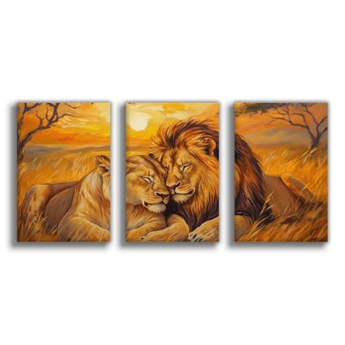 ZDFTAFD Póster de lona de pareja de leones en sabana, decoración de dormitorio, decoración de paisaje, regalo, 20 x 30 cm