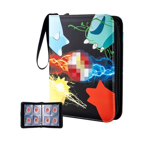 Álbum para Cartas Coleccionables, Álbum Portátil para Tarjetas con 4 Bolsillos por Página, 50 Páginas, Capacidad para 400 Tarjetas, Álbum de Cuero Portátil con Cremallera