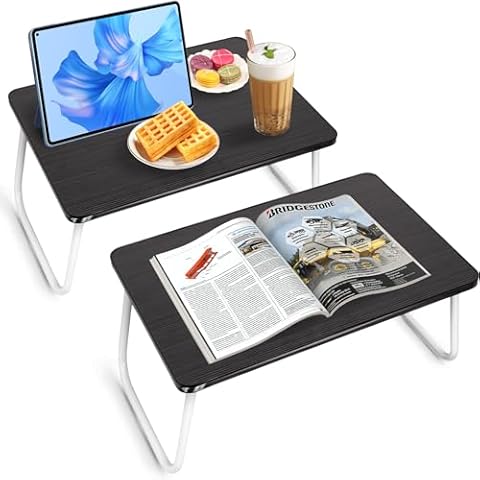 Bed Tray Table Folding Breakfast Tray,Portable Lightweight for Kitchen Serving Sofa Couch Floor (White Black Two) Cover
