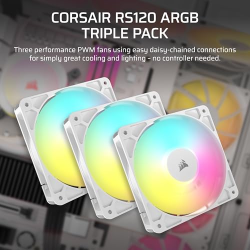 Image of CORSAIR RS120 ARGB 120mm PWM Fans - Daisy-Chain Connection - Low-Noise - Magnetic Dome Bearing - Triple Pack - White