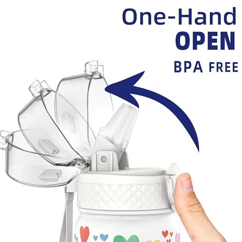 GOPPUS 420ml/14oz Kids Insulated Water Bottle with Straw Cute Double Wall Stainless Steel Child's Small Flask Vacuum Insulated Steel Metal Leak Proof Drink Flask Boys Toddler Girls Bottles BPA-Free - Image 3