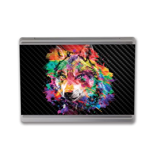 Image of MightySkins Carbon Fiber Skin Compatible with Microsoft Surface Laptop Go 3 (2023) Full Wrap Kit - Rainbow Wolf | Protective, Durable Textured Carbon Fiber Finish | Made in The USA