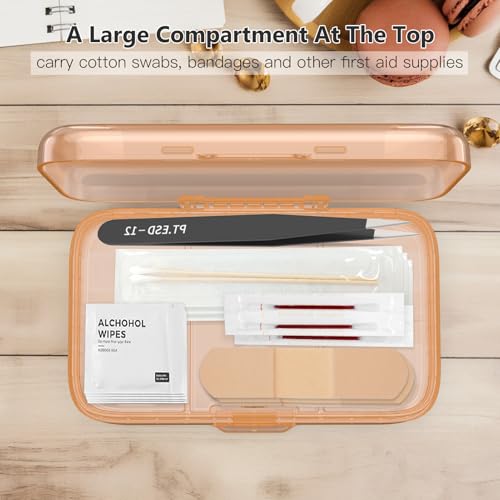 Image of FYY Weekly Pill Organizer with Labels,8 Compartments Travel Daily Pill Case Airtight Moistureproof Large Pill Box to Hold Vitamins, Fish Oil, Supplements,Cotton Swab and Bandages-Brown