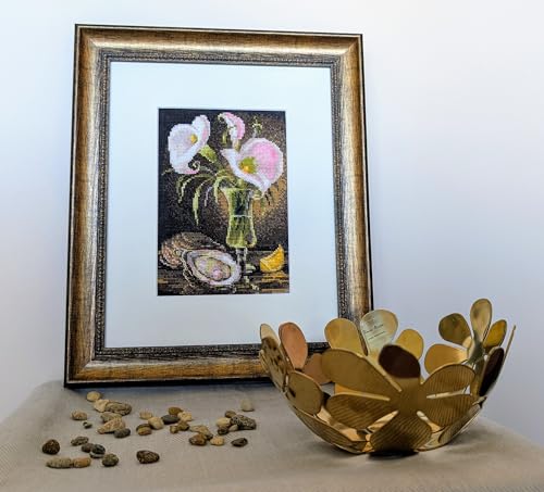 Image of RIOLIS - Calla Lilies and Oyster 2267, Floral Cross Stitch Kits 6 inch x8, Cross Stitch Kit for Beginners & Advanced, Crossstitching Kits Adult, Counted Stitching Kits, Embroidery Kit