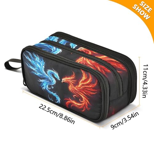Image of Dragon Phoenix Pencil Case Box Boys Girls Large Pencil Pouch with Zipper Compartments Big Capacity Stationery Pen Bag Organizer for Kids Teens Adults School