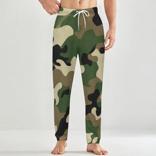 Men’s Green Camo Pajama Pants Mens Flannel Fleece Pj Pant Soft Lounge Bottoms with Pockets Drawstring2