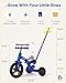 KRIDDO 4-in-1 Kids Tricycle for 1.5 to 3 Yea Old with Parent Steering Push Handle, 12 Inch Front Wheel Trike, Toddler Balance Bike for Boys Girls 18 Months to 3 Years, Adjustable Height, Blue