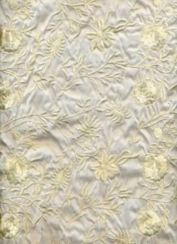 Soie dupioni brodée ivoire riche au mètre tissu soie brodée haut de gamme
