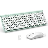 Wireless Keyboard Mouse Combo, Tsemy Compact Full Size Plug and Play Colorful Computer Wireless Keyboard Set 2.4G Typewriter Flexible Keys Design for Office, Home (Green)