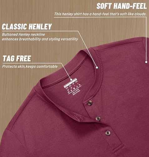 Image of MAGNIVIT Men's Long Sleeve Henley Shirts Cotton 3-Button Spring Casual T-Shirts Solid Color Soft Basic Tops 2026