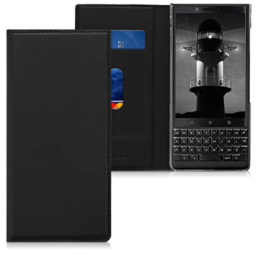 kwmobile Flip Case Compatible with BlackBerry KEYtwo (Key2) - Smooth PU Leather Wallet Folio Cover with Stand - Black
