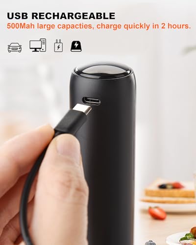 Image of Rechargeable Milk Frother Handheld with Cover, Electric Drink Mixer with Stainless Steel Whisk - Portable Hand Frother Wand for Matcha Latte Cappuccino & Hot Chocolate