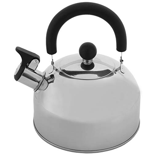 Lily's Home 2 Quart Whistling Tea Kettle, Stainless Steel Stovetop Kettle for Gas & Induction Tops, Classic Whistle Spout, Cool-Touch Handle for Safe Pouring - Perfect for Home, Kitchen, Dorm