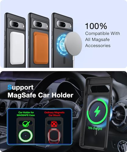 Image of Magnetic for Google Pixel 7 Case [Compatible with MagSafe][Anti-Fingerprint][Slim Fit][Military Shockproof] Translucent Matte Hard Back Pixel 7 5G Phone Cover 6.3 inch, Black