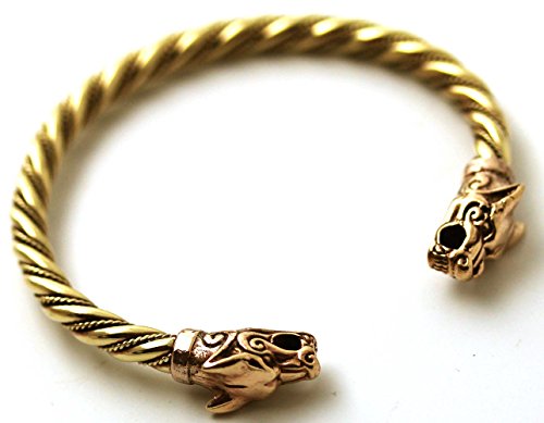 LynnAround Bronze Norse Viking Fenrir Wolf Head Twisted Cable Bangle Cuff Bracelet Arm Ring Pagan Jewelry2