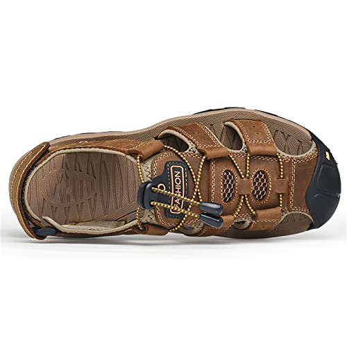 Cmadolrs Men's leather walking sandals, closed toe outdoor beach shoes, summer casual sandals, shoe sizes 5.5-142