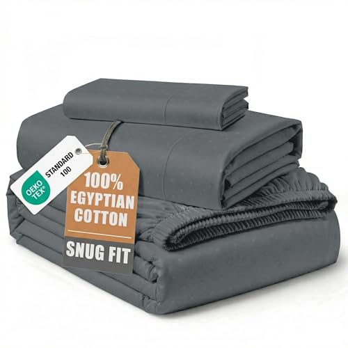 Image of LANE LINEN Black Twin Sheets 100% Egyptian Cotton Sateen - Charcoal | 100% Cotton Twin Sheets - 3-Piece Set, Ideal For Dorms And Guest Beds, For Guests And Everyday Use, Luxe Sheen,