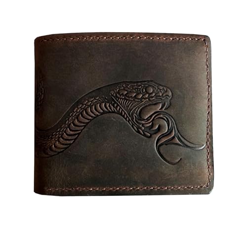 Authentical handcrafted wallet, bifold distressed leather gift, ID card wallet for dad - Snake