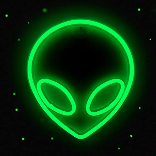 NICETHUMB Alien Neon Sign Green LED Alien Neon Light USB/Battery Operated Cool Alien Light Up Sign for Wall Decor Game Room Aesthetic Hanging Light for Man Cave Stuff, Bedroom, Bar