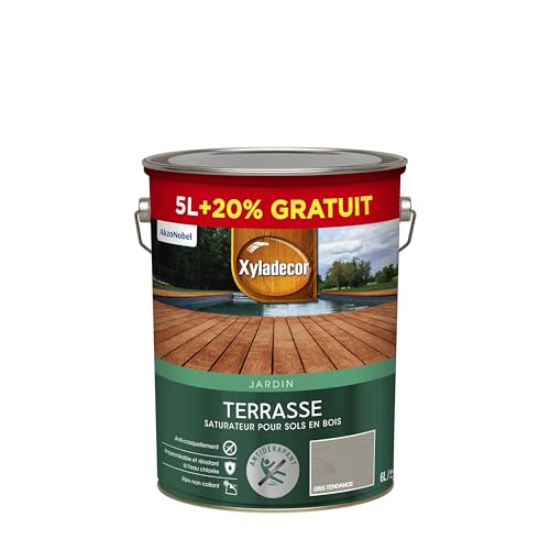 Xyladecor - Saturateur pour Sols Extérieurs en Bois - Terrasses, Abords de Piscine, Caillebotis - Antidérapant - Couleur : Mat Gris Tendance - Quantité : 5L...