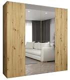 ABIKSMEBLE - Armario Marbella 2 con Espejo - Altura 202cm, Anchura 200 cm, Profundidad 52 cm - Cuerpo Roble Artesano, Tirador Cachemira - Mueble de Almacenaje Moderno para Salón