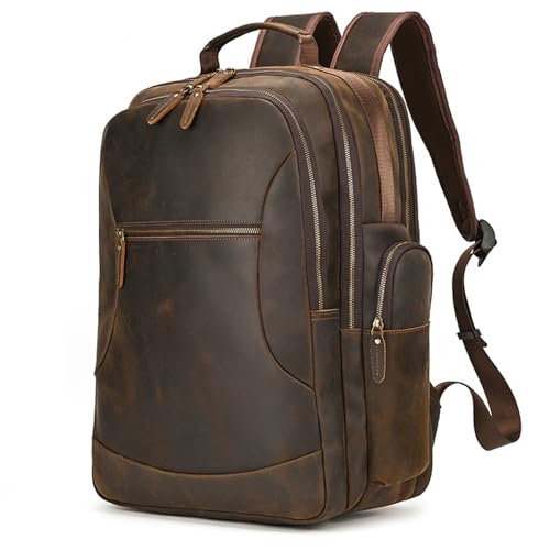 Mens Backpack Men's Vintage Leather Backpack Leather Casual Backpack Travel Bag for Camping Outdoor Sport,Dark Brown-46x35x26cm2