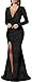 Formal Sparkly Sexy Dress for Women Long Sleeve V Neck High Slit Wrap Sequin Glitter Maxi Long Dresses Black
