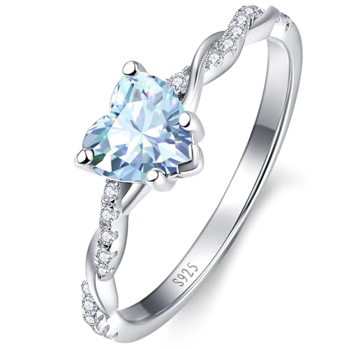 Yaresul 1.25ct Created Aquamarine Ring for Women Sterling Silver Light Blue Heart Ring for Womens Aquamarine Promise Ring March Birthstone Jewelry Token of Love Gifts Size 7