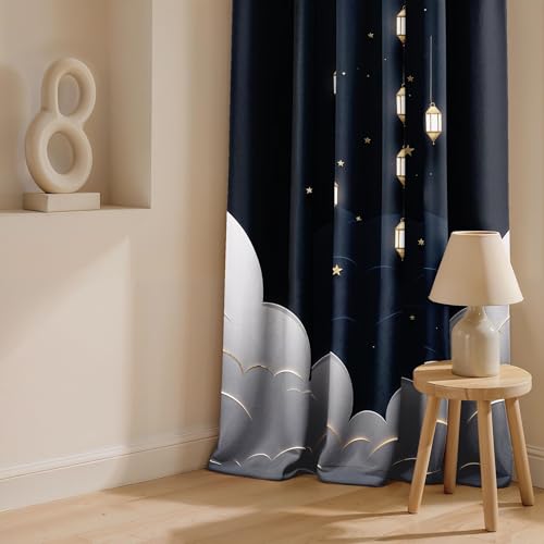 Image of Ultimate Trends Festival Themed Light Filtering Polyester Curtain Lanterns & Crescent Moon Print | Ideal for Festivals, Living Room Dcor | Eyelets|, 8 FEET (Pack of 1)