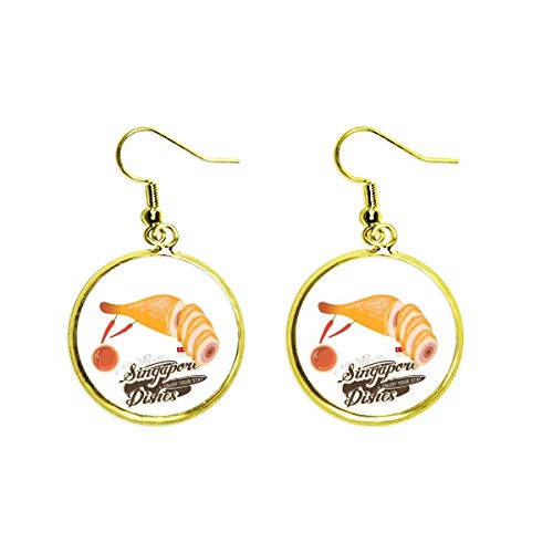 Pendientes dorados pollo de Hainan Singapur con acabado de alta bisutería fina para mujer