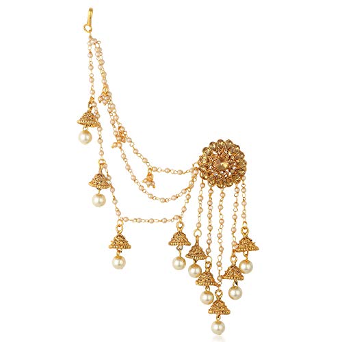 Image of Sukkhi Traditional Brass Gold Plated Wedding Jewellery Bahubali Inspired Long Chain Jhumki Earrings for Women