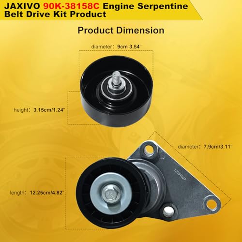Image of 90K-38158C Serpentine Belt Drive Tensioner Pulley Component Kit for 03-06 Suburban Silverado Savana Yukon XL Sierra 1500 2500 3500 Tahoe Escalade ESV EXT,for 03-07 Hummer H2