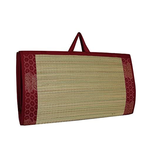 Kala Darshan Crafts Bazaar Bamboo, Natural Grass Mat, Foam 15mm, Cotton Cloth Easy, Portable and Folding Sleep Healthy, Hand Washable, Cushion Mat (Red, 3X6 Feet)
