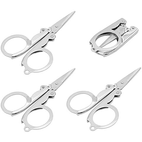 4PCS Small Stainless Steel Folding Portable Craft Scissors Multipurpose Scissors Mini Travel Pocket Cutter for School Home Office Art Craft Sewing Crafting Camping Emergency Outdoors Cover