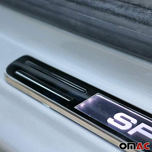Omac Automotive Interior Accessories Illuminated Sport Scuff Plate Chrome Door Sill | Car Door Entry Guards | Sport Led Step Protector Steel 4 Pcs. Fits Dodge Ram 1500 #TOP4