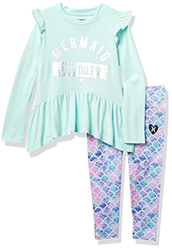 Hurley Baby Girls' Long Sleeve Top and Leggings 2-Piece Outfit Set, Mint Candy, 3T