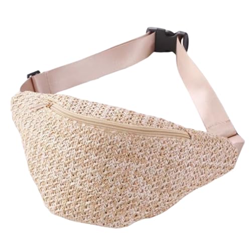 IAMUHI Riñonera tejida con paja cruzada en el pecho, bolso de mano, bolsa de playa tejida a mano, caqui claro-a, Talla única