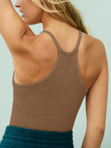 Image of LASLULU Womens Sports Bra Seamless Long Tank Spaghetti Strap Workout Bra