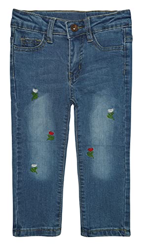 KIDSCOOL SPACE Little Girls Jeans,Elastic Band Inside Embroidered Ripped Stretchy Soft Denim Slim Pants