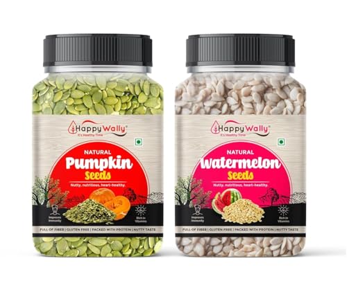 Image of HappyWally Pumpkin and Watermelon Seeds Combo - 250gm Each Jar | Premium Seeds Fresh, Crunchy & Natural | Perfect for Baking, Salads, Snacks & Everyday Recipes