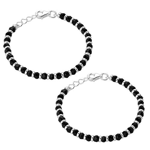 DHRUVS COLLECTION 925 Pure Silver Black Beads Crystal Nazariya Bracelet for Baby Boys & Girls (Length - 4.5 Inch, Suitable for 6 Months to 18 Months)