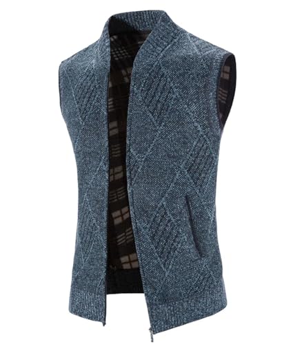 Men’S Fleece Lined Knitted Sweater Vest Warm Slim Fit Turtleneck Sleeveless Zip Up Casual Jacket3