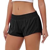 Aurefin Lightweight Athletic Shorts for Women, Quick Dry Running Shorts with Zip Pocket and Liner Womens Gym Workout Shorts Black S