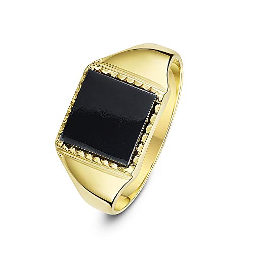 Theia Sortija de Sello para Caballeros en Oro Amarillo de 9k, Forma Cuadrada, Montada con Piedra Ónix Negra de 10x10mm   Tamaño 23.5
